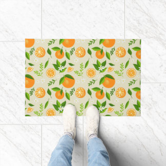 Fresh oranges with flowers and leaves doormat