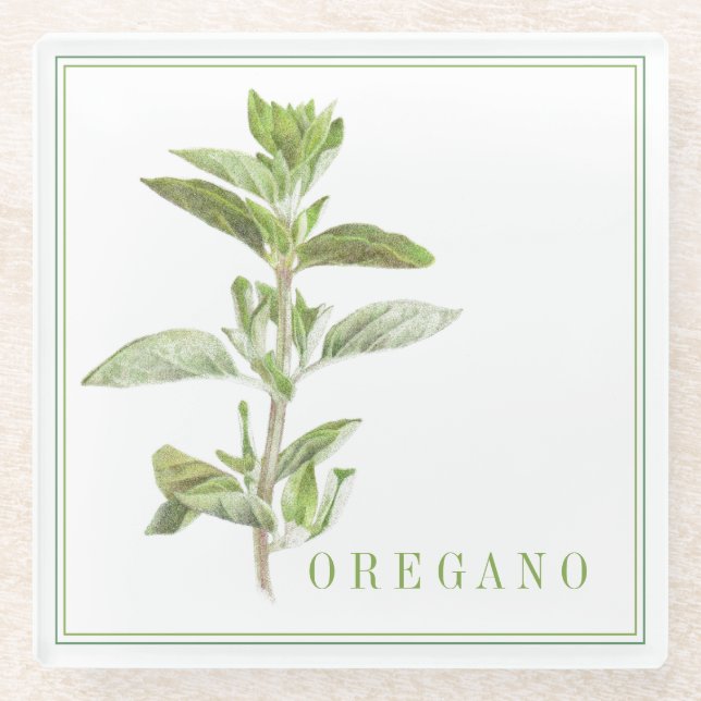 FRESH OREGANO Glass Beverage Coaster (Front)