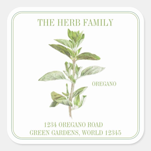 FRESH OREGANO Large Square Address Envelope Seals (Front)