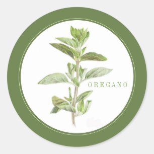 FRESH OREGANO Small Round Stickers (+text) Green