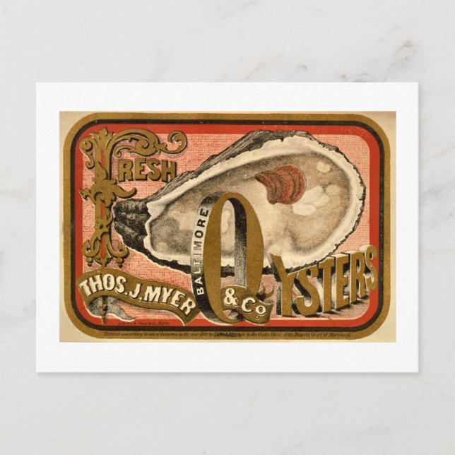 Fresh Oysters Vintage Baltimore Ad circa 1870 Postcard (Front)