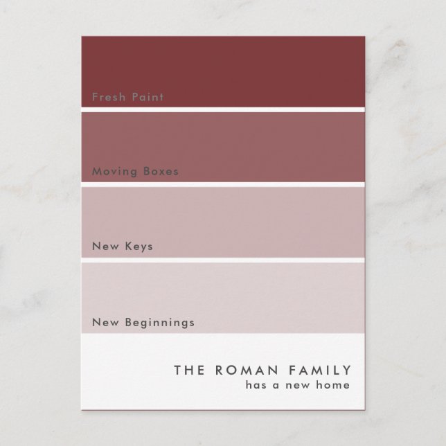 Fresh Paint Chip Moving Announcement Maroon Postcard (Front)