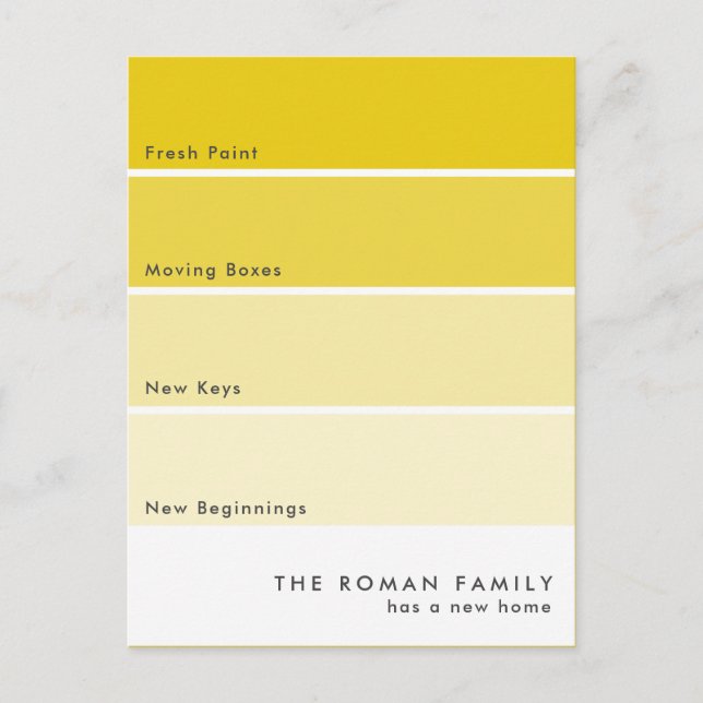 Fresh Paint Chip Moving Announcement Yellow Postcard (Front)