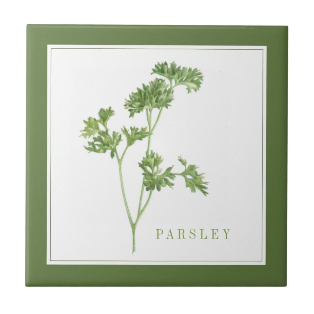 FRESH PARSLEY 4.25x4.25 Ceramic Tile (+text) Green (Front)
