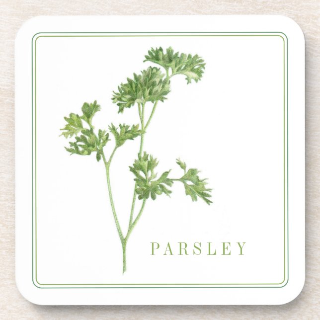 FRESH PARSLEY Hard Plastic Coasters (+text) (Front)
