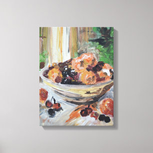 Fresh Peaches & Cherries Bowl Still Life Canvas Print