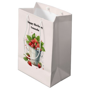 Fresh Picked Strawberries in a Bucket Birthday Medium Gift Bag
