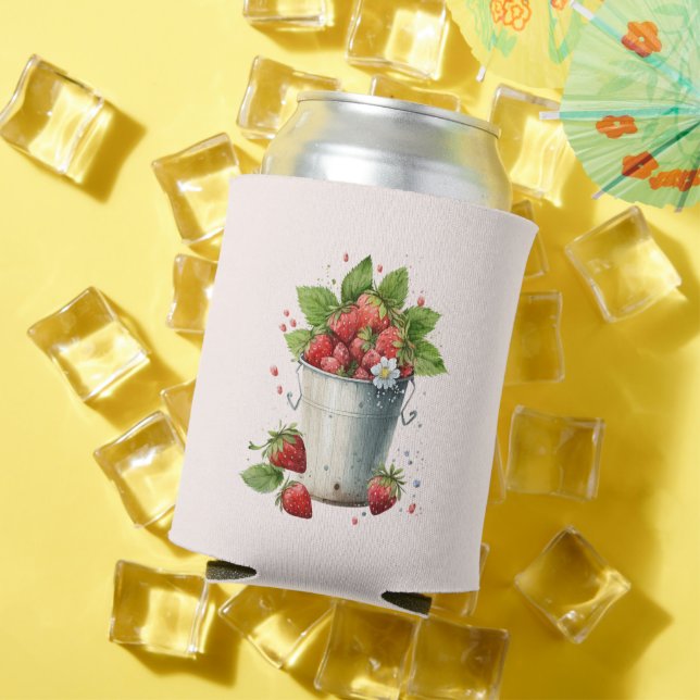 Fresh Picked Strawberries in a Bucket Can Cooler (In Situ Summer)