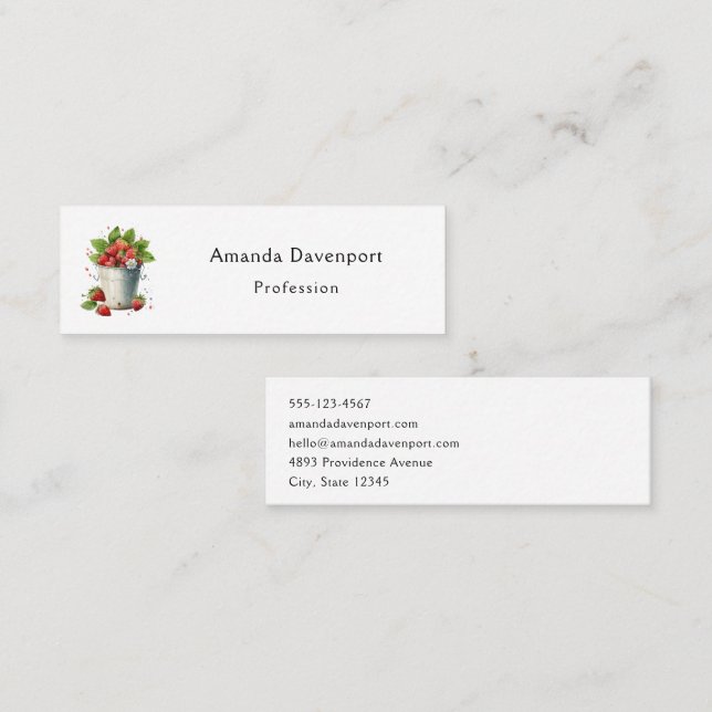 Fresh Picked Strawberries in a Bucket Mini Business Card (Front/Back)