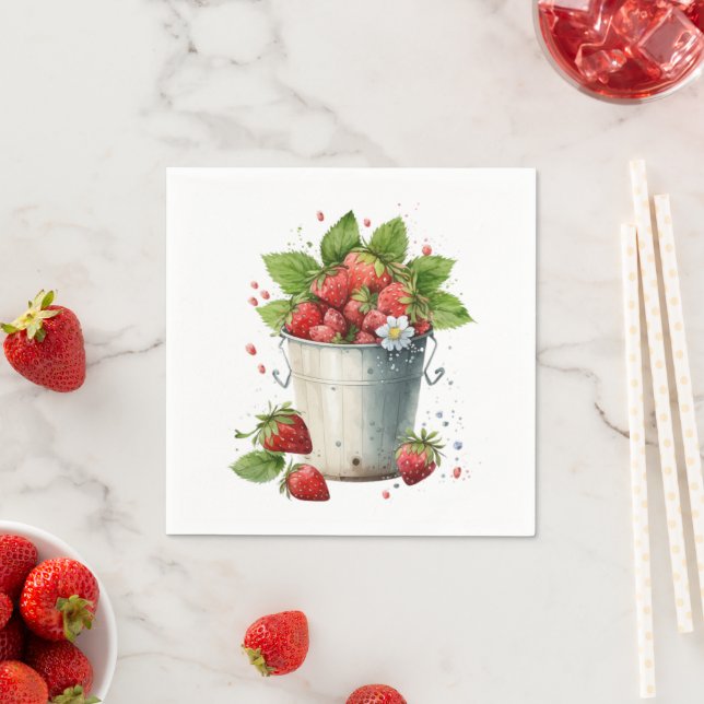 Fresh Picked Strawberries in a Bucket Napkin (Insitu)