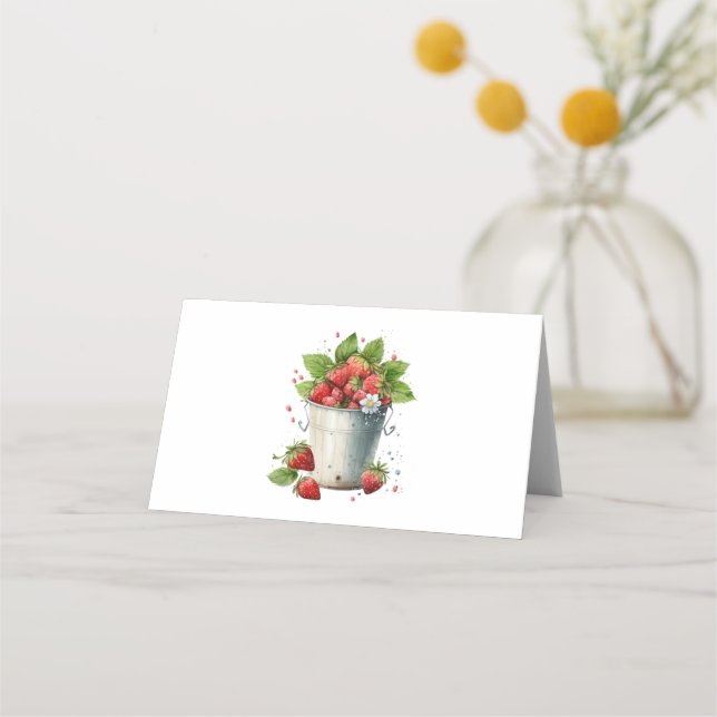 Fresh Picked Strawberries in a Bucket Place Card (Front)