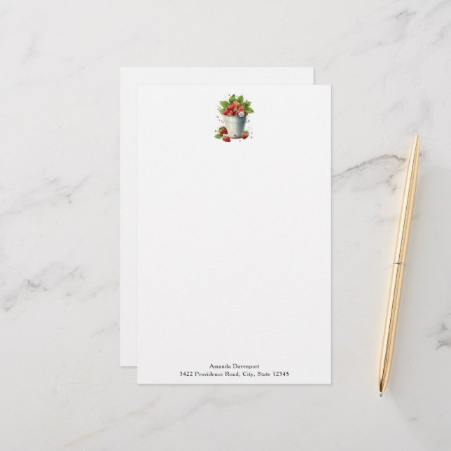 Fresh Picked Strawberries in a Bucket Stationery (Front/Back In Situ)