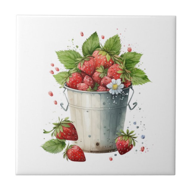 Fresh Picked Strawberries in a Bucket Tile (Front)