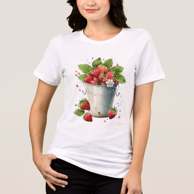 Fresh Picked Strawberries in a Bucket Tri-Blend Shirt (Front)