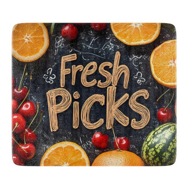 Fresh Picks: Colorful Fruit Arrangement Cutting Board (Front)