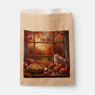 Fresh Pie on counter Cat and pumpkins Favour Bags