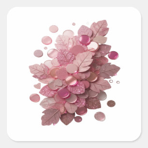 Fresh Pink PINK LEAVES AND GLITTERY BUTTONS Craft Square Sticker