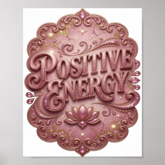 Fresh Pink POSITIVE ENERGY 3D Text Art Poster (Front)