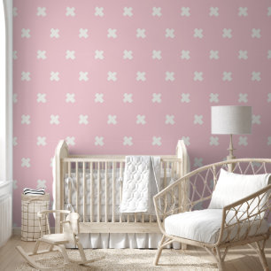 Fresh Pink-White Cross Pattern Wallpaper