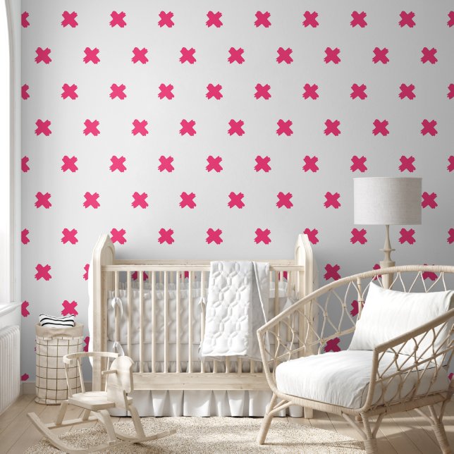 Fresh Pink-White-Cross Pattern Wallpaper (Kids)