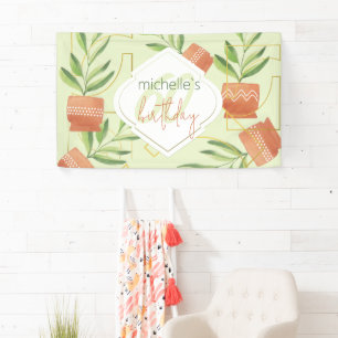 Fresh Plants In Ceramic Pots Watercolor  Banner