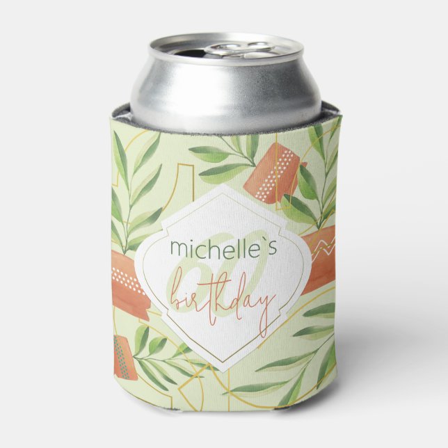 Fresh Plants In Ceramic Pots Watercolor  Can Cooler (Can Front)