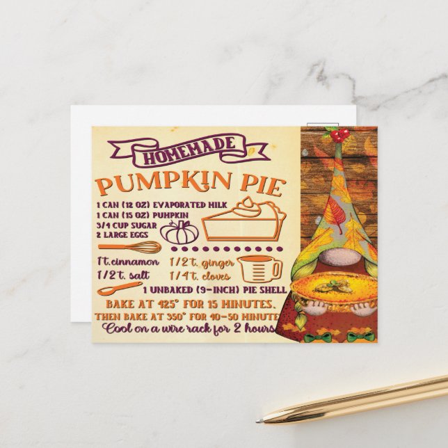 Fresh Pumpkin Pie Gnome Postcard (Front/Back In Situ)