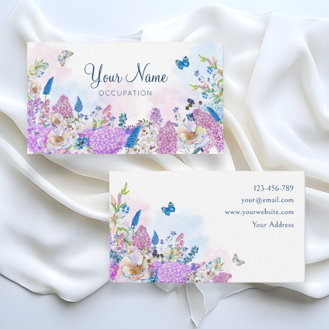Fresh purple blue Floral summer bloom  Business Card (Creator Uploaded)