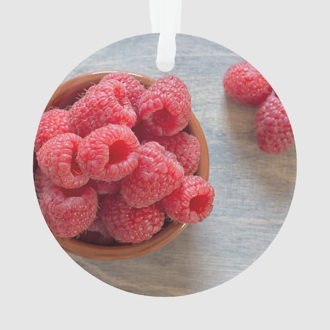 Fresh raspberries in a bowl ornament (Back)