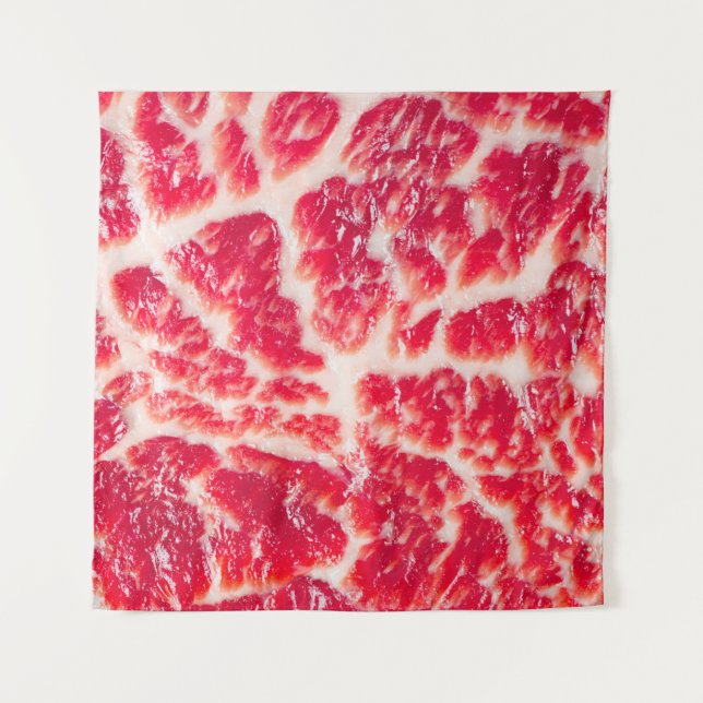 Fresh raw beef steak marbled meat texture close up tapestry (Front)