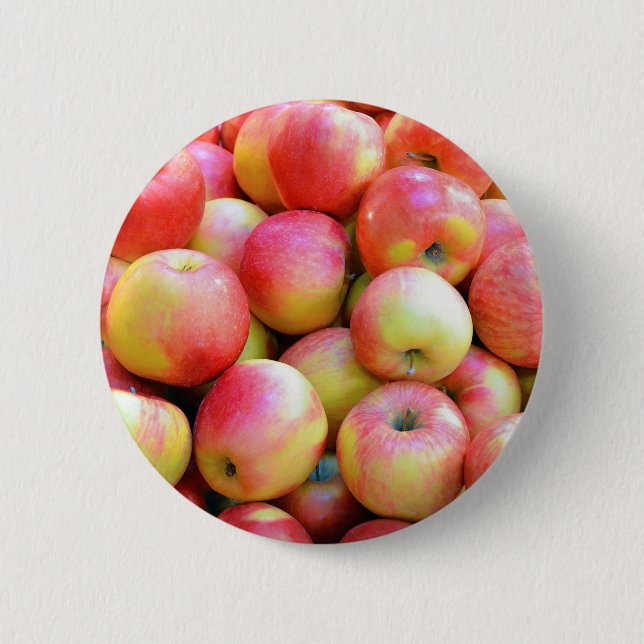 Fresh red and yellow apples 6 cm round badge (Front)