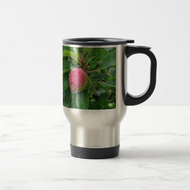 Fresh red apple on tree travel mug (Right)