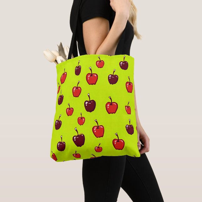 Fresh Red Apple Tote Bag with Green Background  (Close Up)