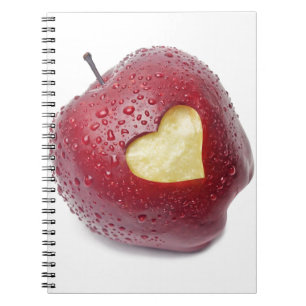Fresh red apple with a heart shaped symbol spiral notebook