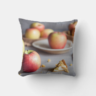 Fresh red apples on the table, apple pie crumbs cushion