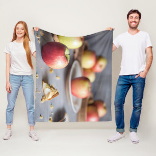 Fresh red apples on the table, apple pie crumbs fleece blanket