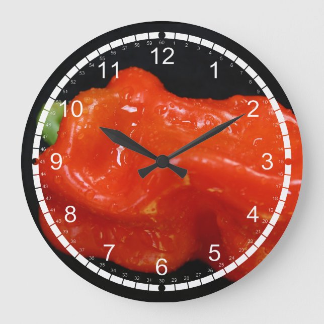 Fresh Red Bell Pepper Large Clock (Front)