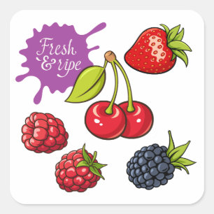 Fresh Red Berries and Cherries Square Sticker