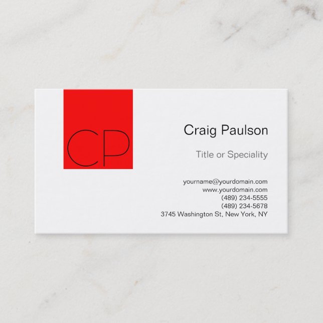 Fresh Red Black White Monogram Business Card (Front)