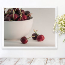 Fresh Red Cherries Bowl In Muted Tones Fruit Photo