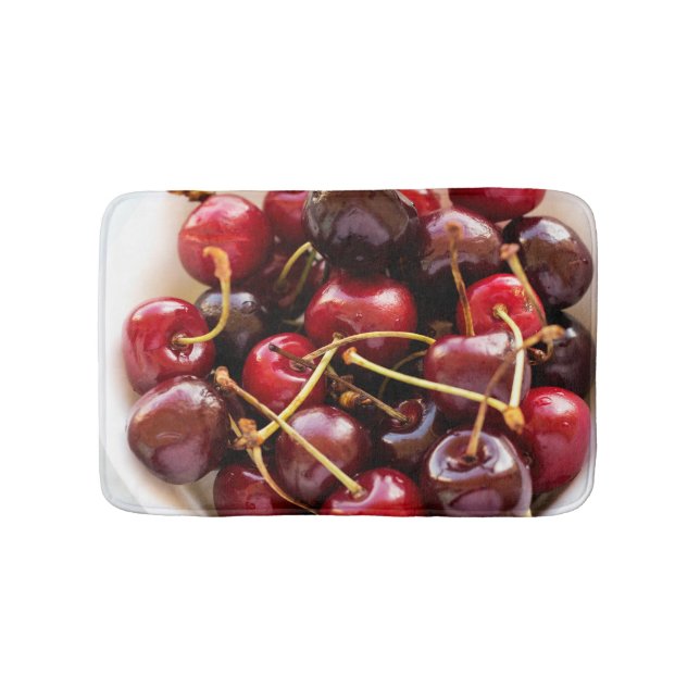 Fresh Red Cherries in a Bowl Photograph Bath Mat (Front)