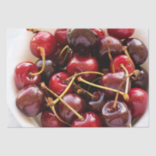 Fresh Red Cherries in a Bowl Photograph Tissue Paper