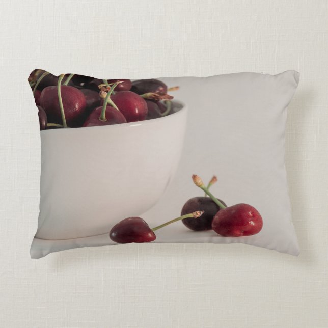 Fresh Red Cherries In Muted Tones Still Life Photo Decorative Cushion (Front)