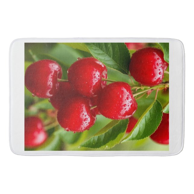 Fresh Red Cherries Sherpa Throw Bath Mat (Front)
