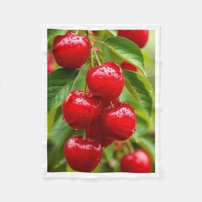 Fresh Red Cherries Sherpa Throw Fleece Blanket (Front)