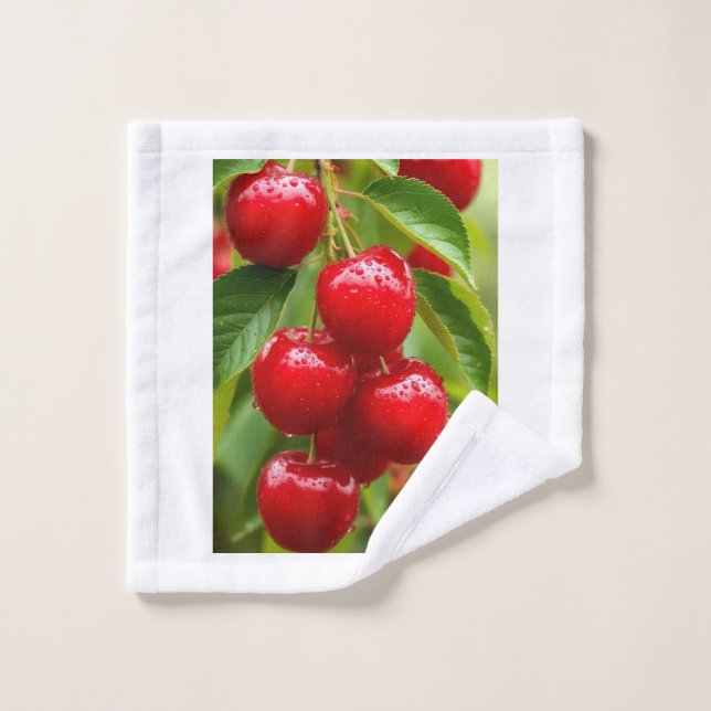 Fresh Red Cherries Sherpa Throw Wash Cloth (Wash Cloth)