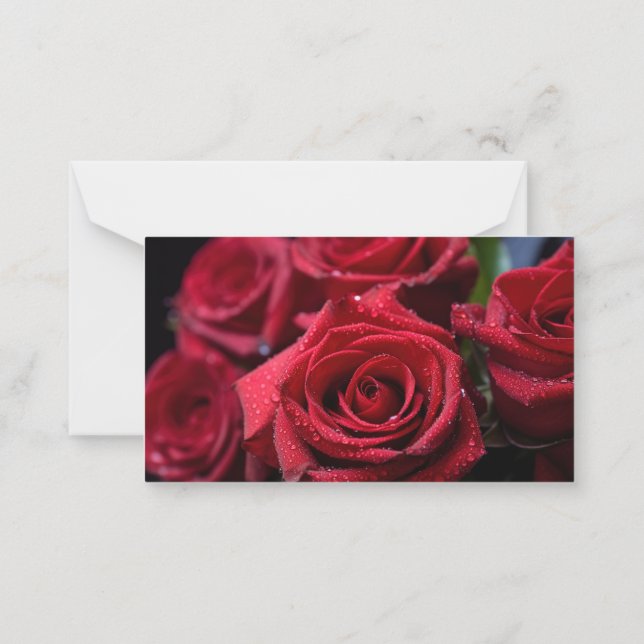 Fresh Red Roses Bouquet with Dew Drops Card (Back)
