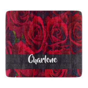 Fresh red roses cutting board
