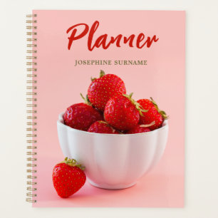 Fresh Red Strawberries On Pink Photo Custom Name Planner