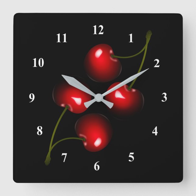 Fresh Red Sweet Cherry Square Wall Clock (Front)
